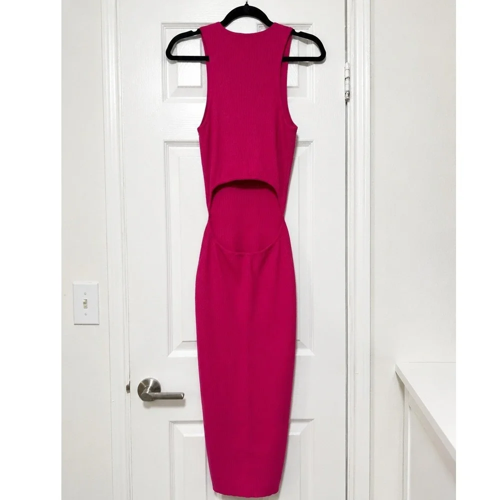 Sleeveless Cutout Back Fuchsia Midi Dress